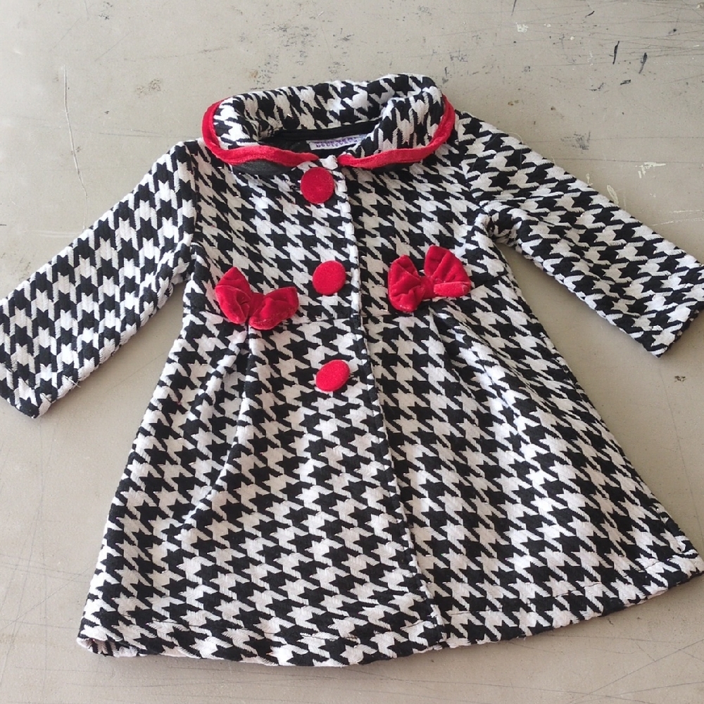 Blueberi Girl's Black & White Houndstooth Pea Coat Size 18 Months